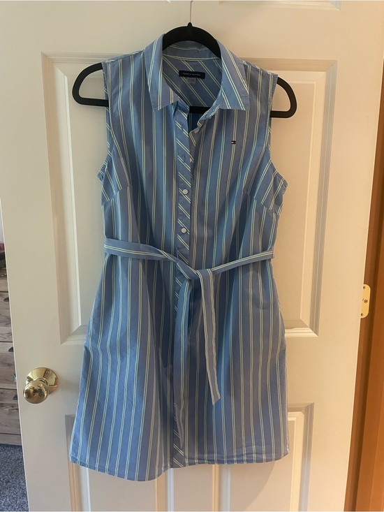 Tommy Hilfiger Dresses & Skirts - Tommy Hilfiger Light Blue and White Striped Sleeveless Shirt Dress